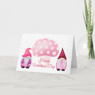 Gnome Pink Mushroom Valentine Feiertagskarte