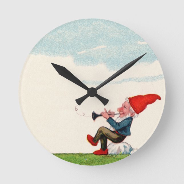 Gnome Playing Music Clock Runde Wanduhr (Vorderseite)