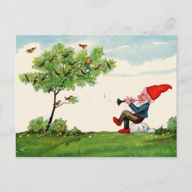 Gnome Playing Music for Birds Postcard Postkarte (Vorderseite)