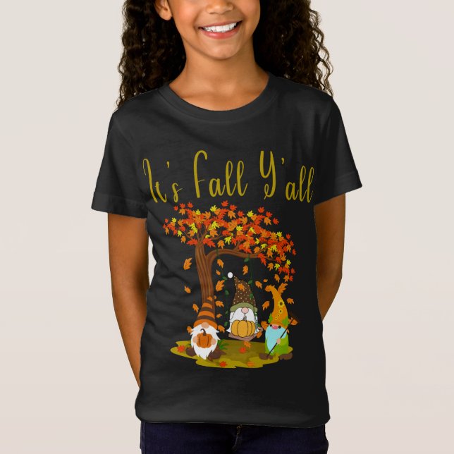 Gnome Pumpkin Es ist Herbst Y'alle Herbst Feuerhut T-Shirt (Vorderseite)