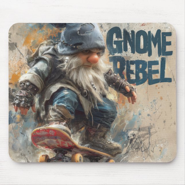 Gnome-Rebell-Skateboard-Grafik Mousepad (Vorne)