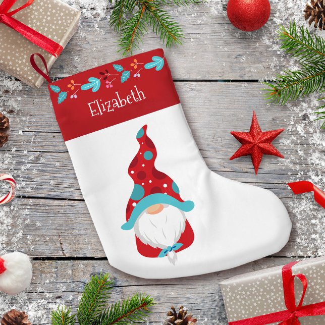 Gnome Red Modern Leaathan Border Holiday Name Nied Kleiner Weihnachtsstrumpf (Von Creator hochgeladen)