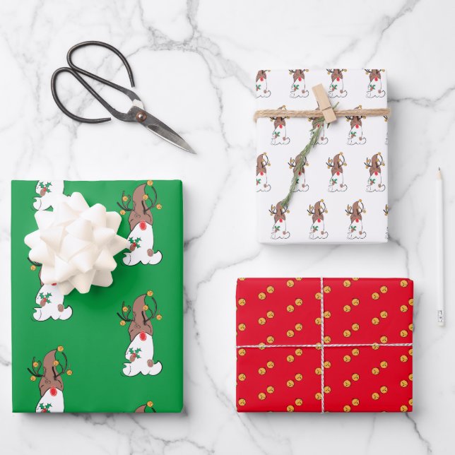 Gnome Reindeer Geschenkpapier Set (Vorderseite)