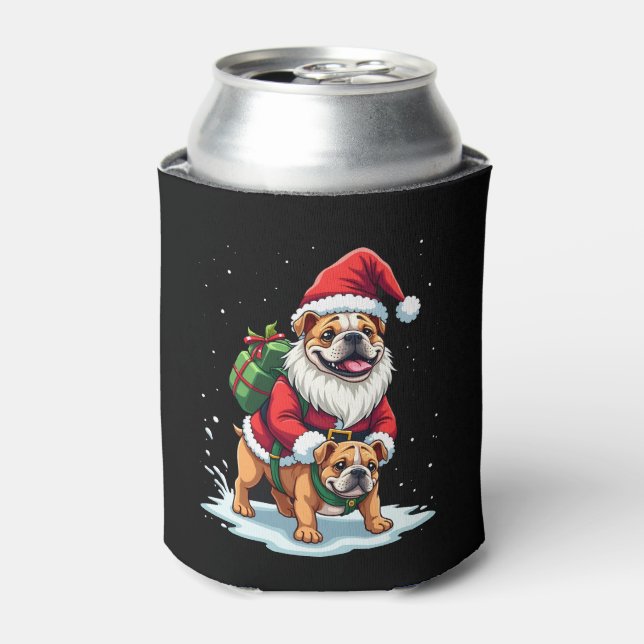Gnome Ride English Bulldog Christmas Weihnachten W Dosenkühler (Kanne Vorderseite)