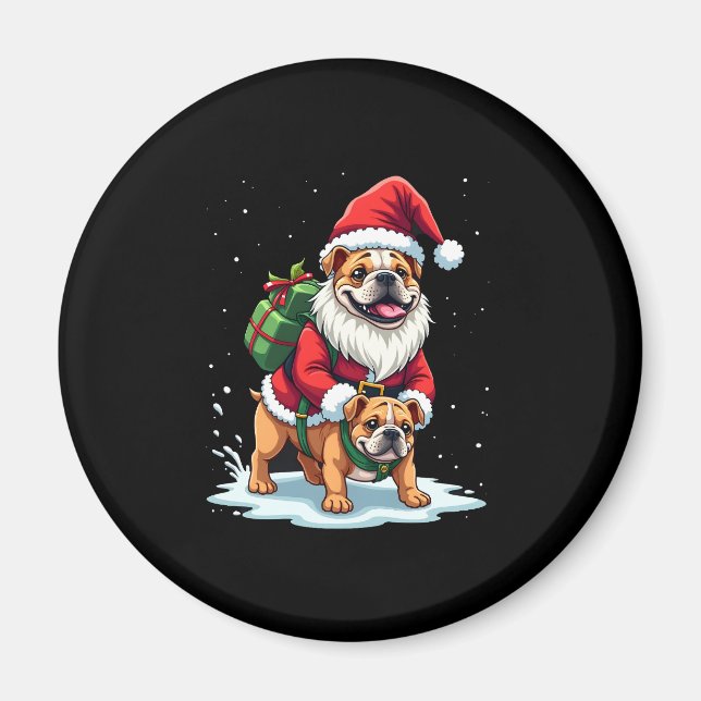 Gnome Ride English Bulldog Christmas Weihnachten W Magnet (Vorne)