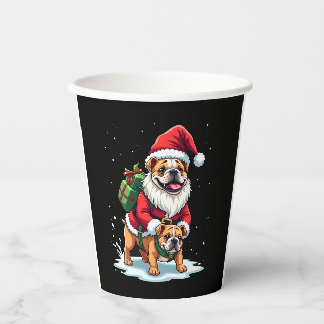 Gnome Ride English Bulldog Christmas Weihnachten W Pappbecher (Vorderseite)