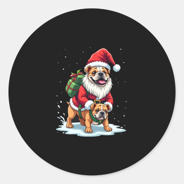 Gnome Ride English Bulldog Christmas Weihnachten W Runder Aufkleber (Vorderseite)
