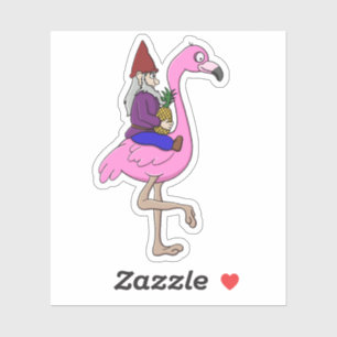 Gnome Riding a Flamingo mit Ananas Aufkleber