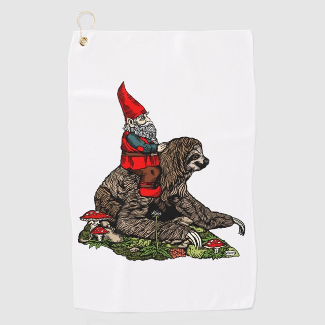 Gnome Riding a Sloth Golfhandtuch (Vorderseite)