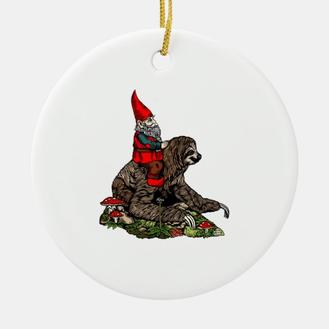 Gnome Riding a Sloth Keramik Ornament (Vorne)