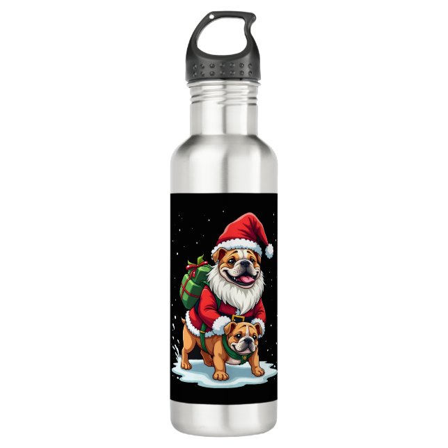 Gnome Riding English Bulldog Christmas Xmas Boys G Edelstahlflasche (Vorderseite)