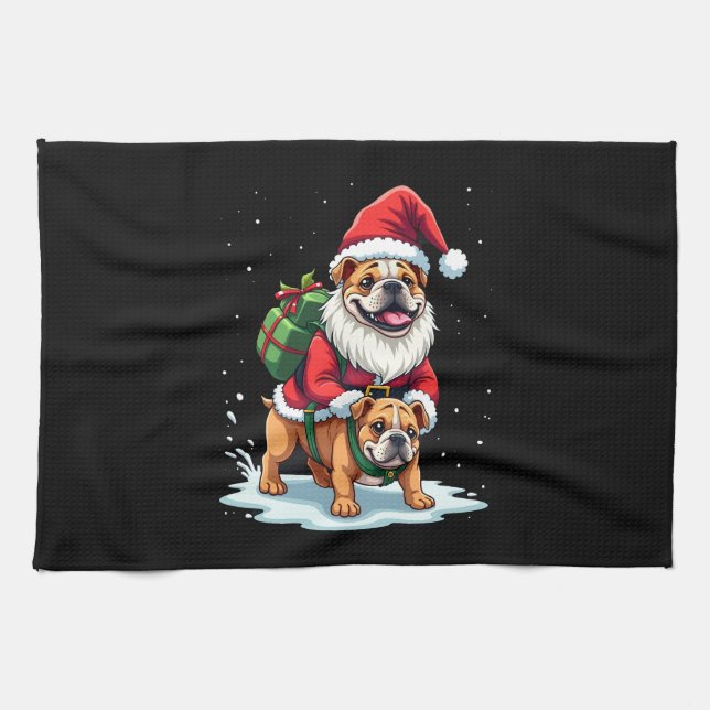Gnome Riding English Bulldog Christmas Xmas Boys G Geschirrtuch (Horizontal)