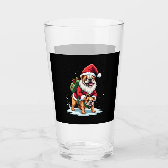 Gnome Riding English Bulldog Christmas Xmas Boys G Glas (Vorderseite)