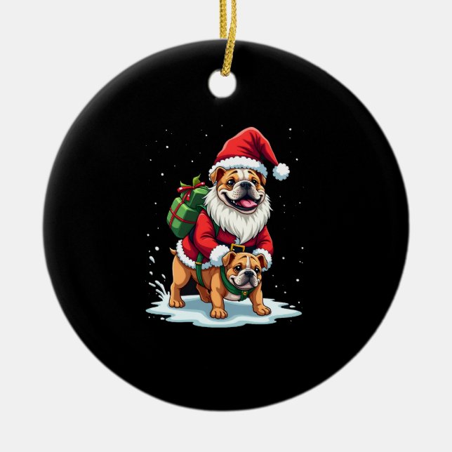 Gnome Riding English Bulldog Christmas Xmas Boys G Keramik Ornament (Vorne)
