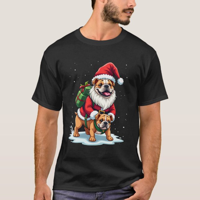Gnome Riding English Bulldog Christmas Xmas Boys G T-Shirt (Vorderseite)