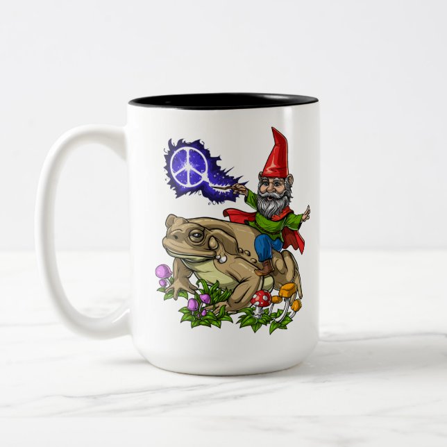 Gnome-Riding Zweifarbige Tasse (Links)