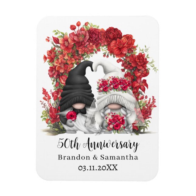 Gnome Rote Flora Arch 50. Hochzeitstag Magnet (Vertikal)
