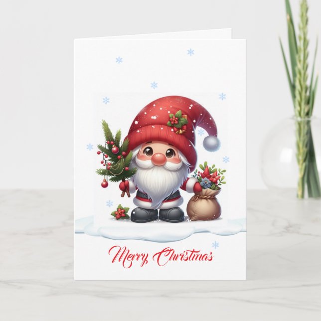 Gnome Santa Claus Cartoon-Charakter Dankeskarte (Vorderseite)
