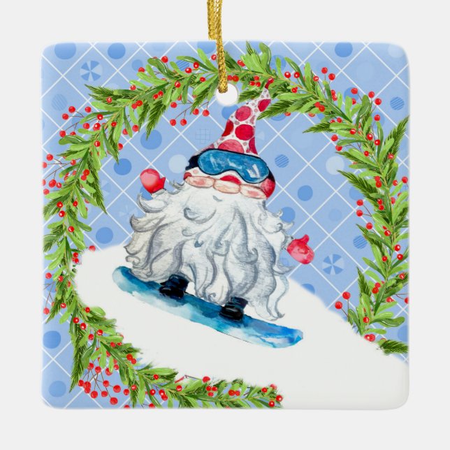 Gnome-Schnee-Boarding mit Kranz Keramikornament (Vorderseite)