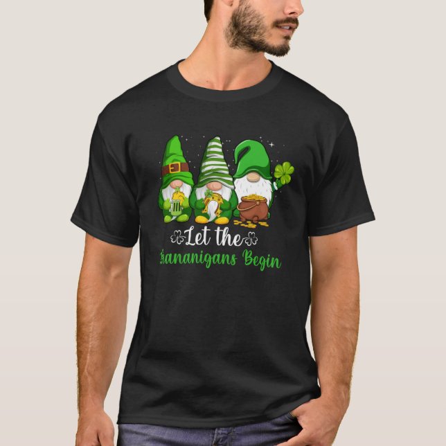 Gnome Shamrock Let Shenanigans Begin St Patricks D T-Shirt (Vorderseite)