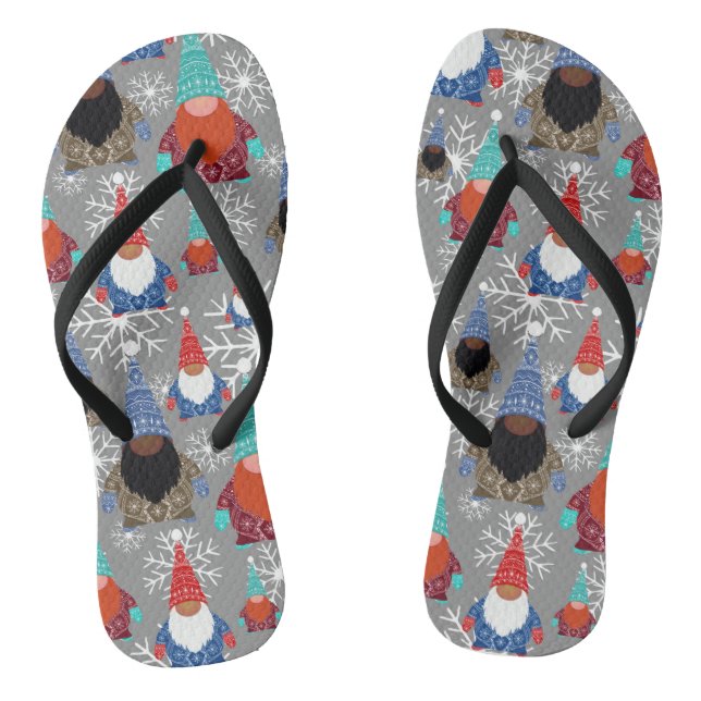 Gnome Snowflake Illustrationen Weihnachtsmuster Flip Flops (Fußbett)