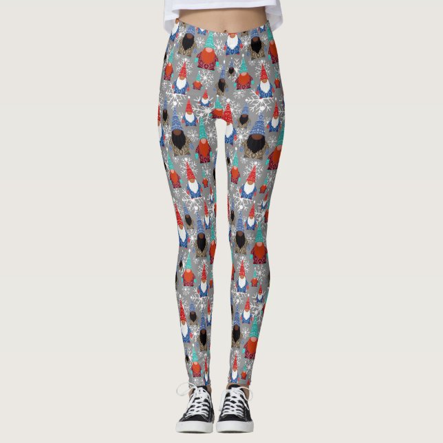 Gnome Snowflake Illustrationen Weihnachtsmuster Leggings (Vorderseite)