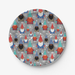 Gnome Snowflake Illustrationen Weihnachtsmuster Pappteller