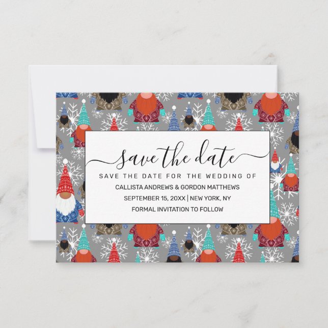 Gnome Snowflake Illustrationen Weihnachtsmuster Save The Date (Vorderseite)