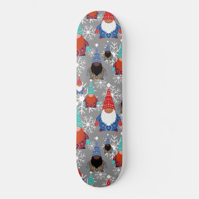 Gnome Snowflake Illustrationen Weihnachtsmuster Skateboard (Vorderseite)