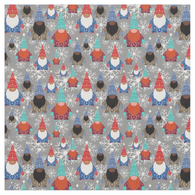Gnome Snowflake Illustrationen Weihnachtsmuster Stoff (Nahaufnahme)