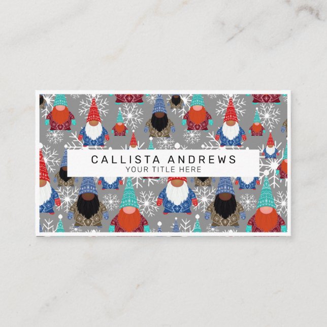 Gnome Snowflake Illustrationen Weihnachtsmuster Visitenkarte (Vorderseite)