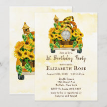 Gnome Sonnenblumen Bienen 1St. Geburtstagsparty lä