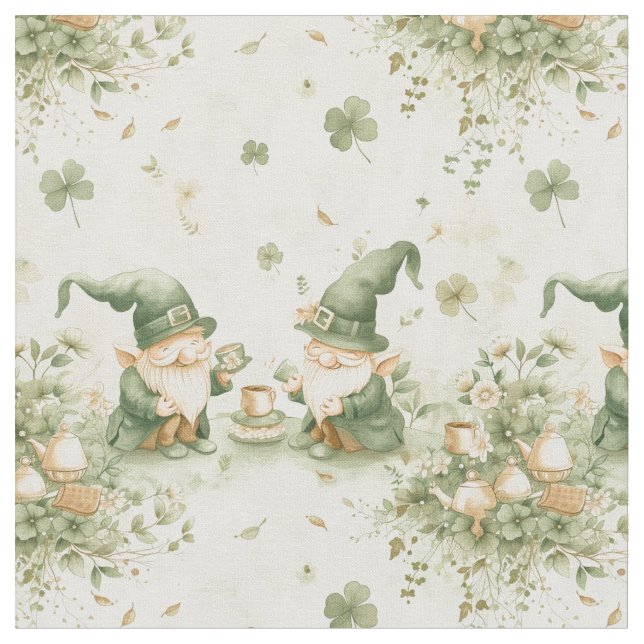 Gnome St. Patrick Irish Coffee Party Pattern Stoff (Nahaufnahme)