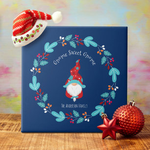 Gnome Sweet Gnome Blue Modern Elf Blumenreath Fliese