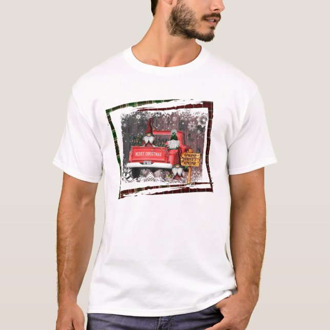 Gnome Sweet Gnome Red Truck Kariert Rustikal T-Shirt (Vorderseite)
