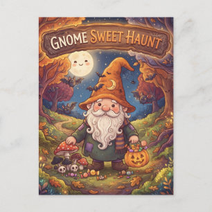 Gnome Sweet Haunt Halloween Wald Illustration Feiertagspostkarte
