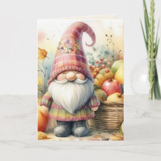 Gnome Thanksgiving Fall leaves pumpkins watercolor Feiertagskarte