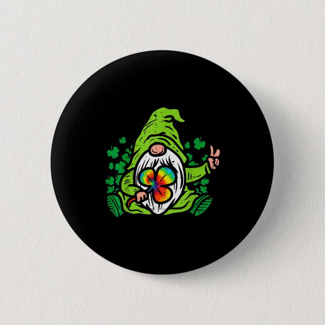 Gnome Tie Dye Shamrock Clover St Patricks Day Hipe Button (Vorderseite)