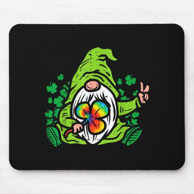 Gnome Tie Dye Shamrock Clover St Patricks Day Hipe Mousepad (Vorne)