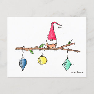 Gnome, Twig und Ornamente Weihnachtskarte Feiertagspostkarte