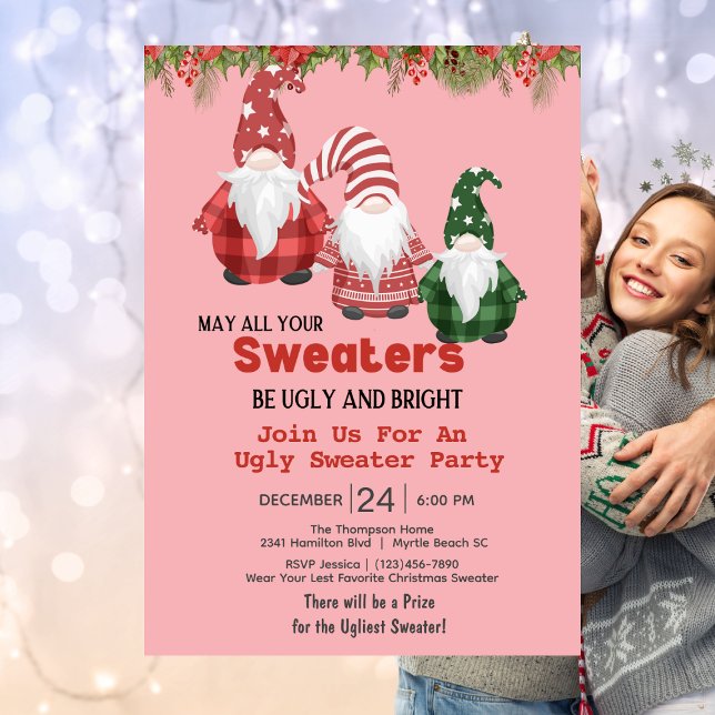 Gnome Ugly Sweater Christmas Party Invitation Einladung (Von Creator hochgeladen)
