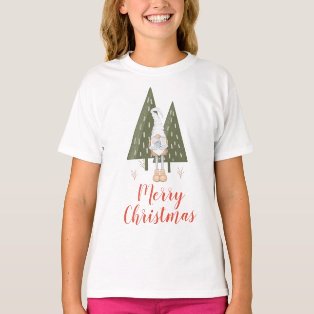 Gnome und Bluebird Frohe Weihnachten T-Shirt (Vorderseite)