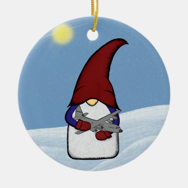 Gnome und C-130 Keramik Ornament (Vorne)