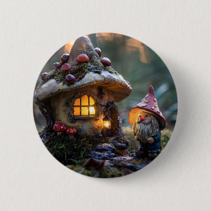 Gnome und ein Pilzhaus, Fantasy Design Button