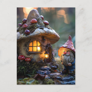 Gnome und ein Pilzhaus, Fantasy Design Postkarte