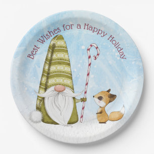 Gnome und Fox Best Wishs Happy Holiday Custom Pappteller