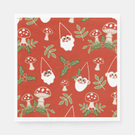 Gnome und Pilze auf Red Woodland Urlaub Serviette