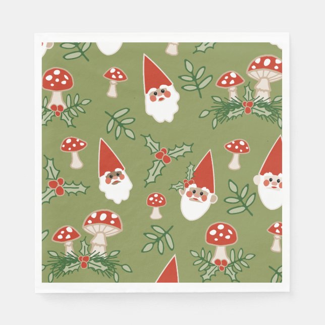 Gnome und Pilze im Grünen Wald Urlaub Serviette (Vorderseite)