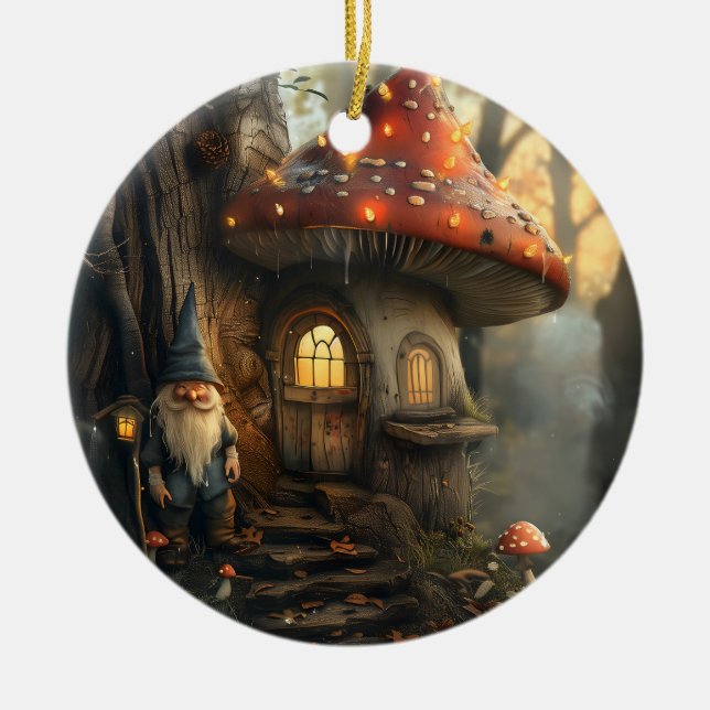 Gnome- und Pilzhausgestaltung Keramik Ornament (Vorne)