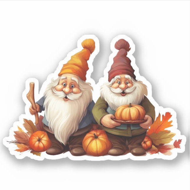 Gnome und Pumpkins fallen Sticker (Vorderseite)